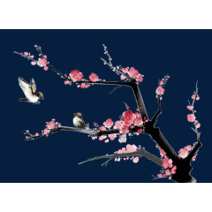 水墨梅花枝飞鸟
