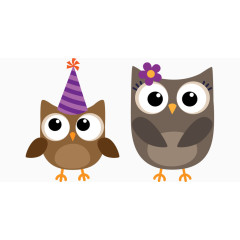 卡通手绘简洁戴帽子猫头鹰母子