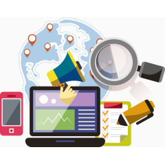 电脑喇叭手机放大镜卡通手绘装饰元素