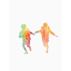 背书包的学生人物彩色剪影