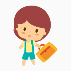 卡通手绘拿着书包的女孩 