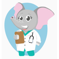 卡通手绘可爱大象医生