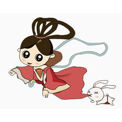 卡通手绘嫦娥月兔