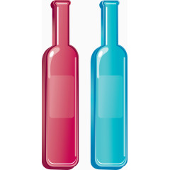 手绘酒瓶蓝色红色
