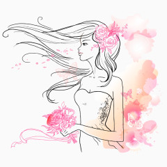 卡通手绘新娘线稿