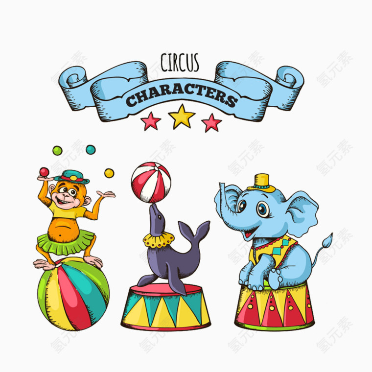 卡通马戏团动物