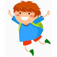 卡通手绘背着书包的男孩