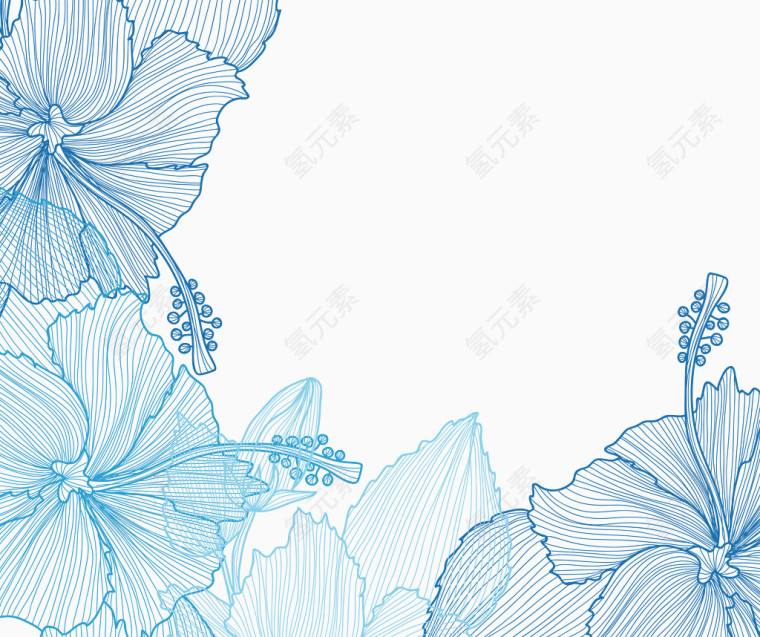 蓝色手绘花卉婚礼卡片矢量图