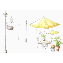 手绘清新休闲茶座插画