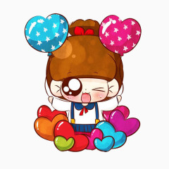 手绘卡通玩气球女孩