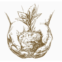 植树呵护线稿素描