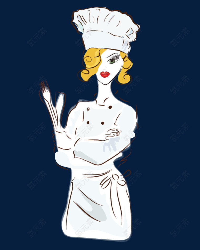 卡通彩绘美女厨师