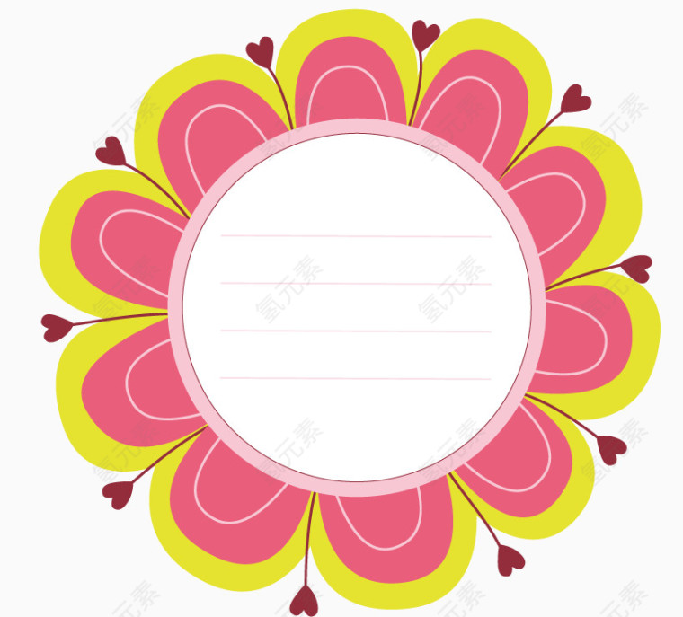 绿色花朵粉色点缀的卡通花朵