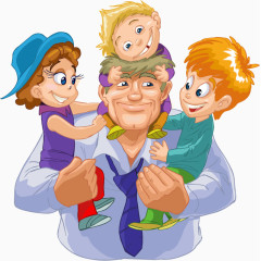 爸爸抱着三个孩子