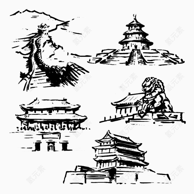手绘中国名建筑