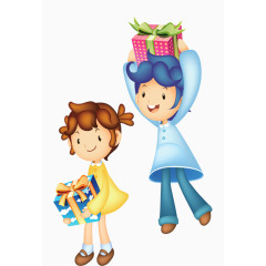卡通抱着礼品的小孩