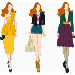 三款时尚时装女郎矢量素材