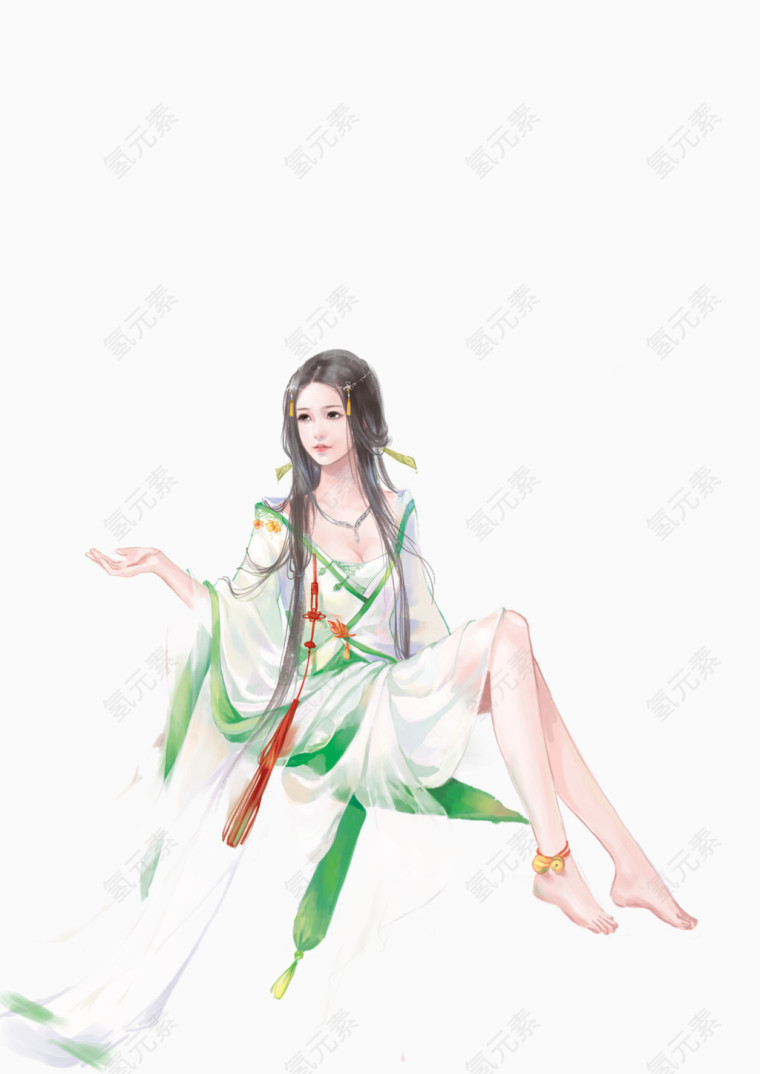 手绘唯美古典人物png