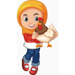 卡通小男孩抱鸡