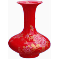红色陶瓷古典花瓶