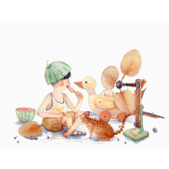 吹风扇的小男孩