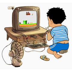 卡通男孩看电视