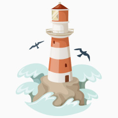 手绘卡通灯塔