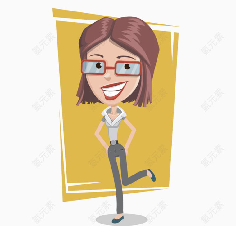 卡通手绘戴眼镜Q版商务美女