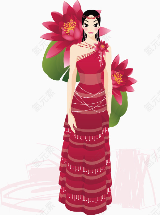 美丽可爱女人婚礼矢量插画