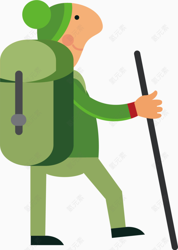 矢量卡通登山老奶奶人物