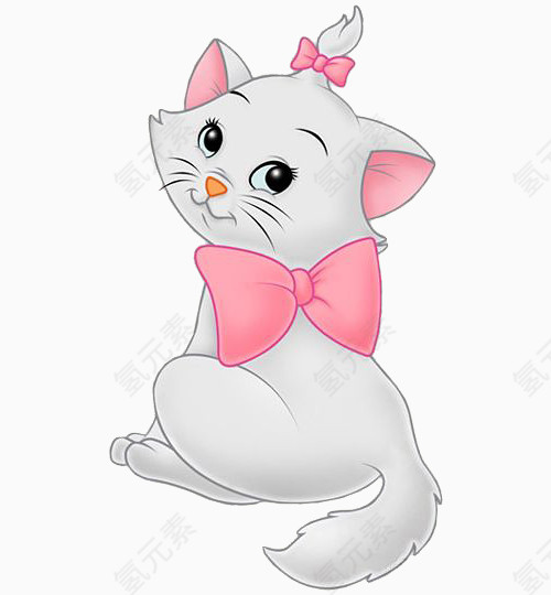 卡通手绘记着蝴蝶结的猫咪