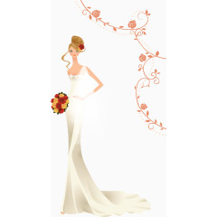 手捧花束的婚纱新娘矢量素材