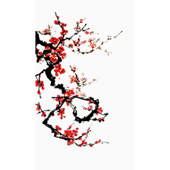 红色中国风国画手绘梅花