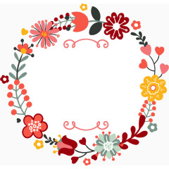 手绘清新花朵圆形边框 