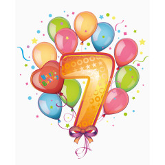 卡通手绘彩色气球数字7 