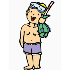 抓着鱼的潜水员