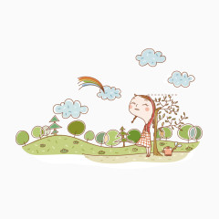 唯美小女孩风景画