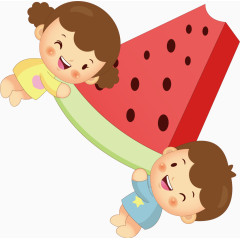 拿西瓜小孩卡通人物装饰元素