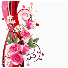  手绘玫瑰花抽象彩色线条矢量素材