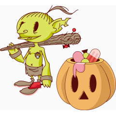 小精灵南瓜篮子卡通手绘装饰元素