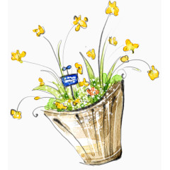 清新手绘黄色小花盆