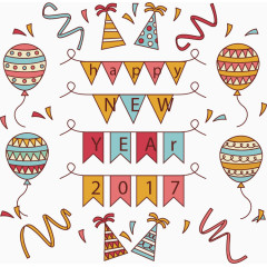 手绘可爱新年派对元素