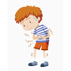 卡通手绘肚子疼的男孩