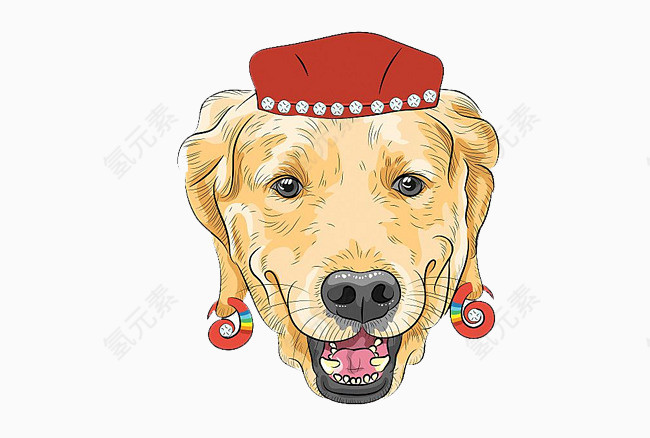 手绘戴帽子的狗