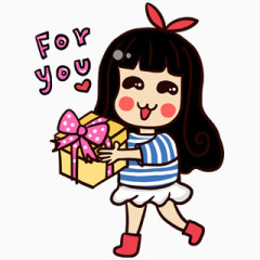 卡通人物女孩礼物素材PNG