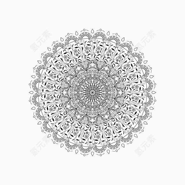 简约线描佛教曼陀罗图案