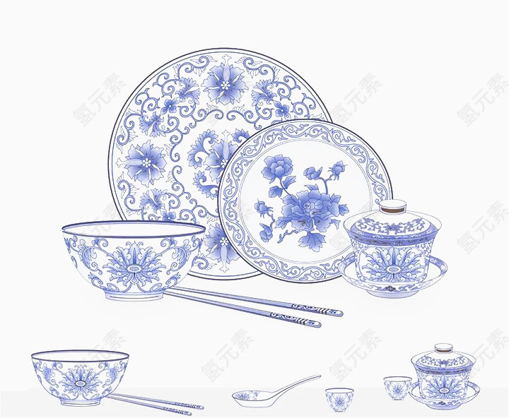 一组精美青花瓷