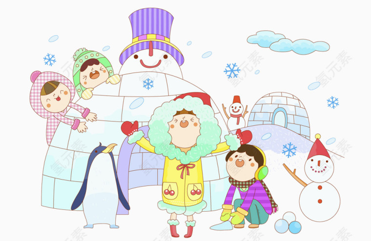 冬天小孩子玩耍
