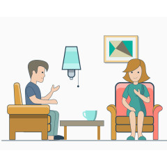 卡通手绘坐下交谈场景