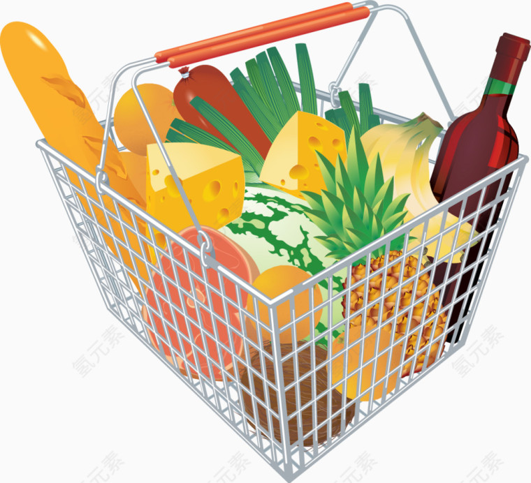 矢量手绘超市购物篮
